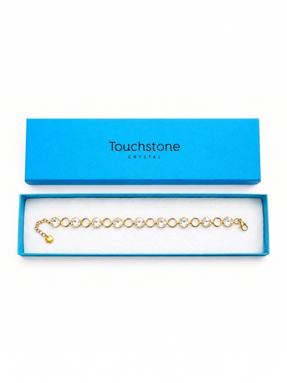 Touchstone Crystal Gold Tone Clear Crystal Link Bracelet NWT Gift Box Elegant